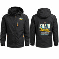 Thumbnail for Saab 91D Safir Stylish Jackets - Hooded Windbreaker - Cartoon - Black