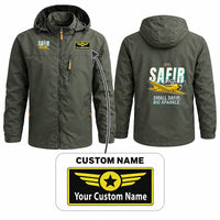 Thumbnail for Saab 91D Safir Stylish Jackets - Hooded Windbreaker - Cartoon + Name - Olive Green