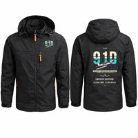 Thumbnail for Saab 91D Safir Stylish Jackets - Hooded Windbreaker - Original - Black