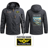 Thumbnail for Saab 91D Safir Stylish Jackets - Hooded Windbreaker - Poster + Name - Charcoal