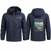 Thumbnail for Saab 91D Safir Stylish Jackets - Hooded Windbreaker - Poster - Navy Blue