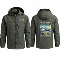 Thumbnail for Saab 91D Safir Stylish Jackets - Hooded Windbreaker - Poster - Olive Green