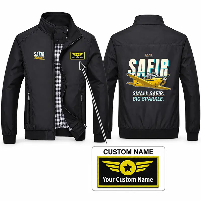 Saab 91D Safir Stylish Jackets - Stand Collar - Cartoon + Name - Black