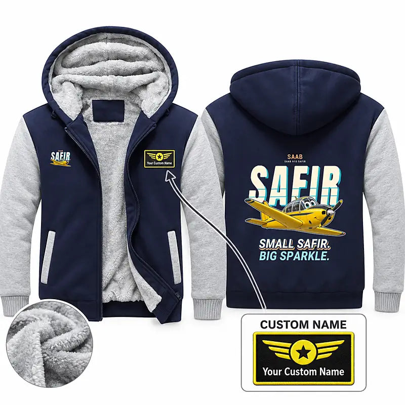 Saab 91D Safir Zipped Sweatshirts - Cartoon + Name - Navy & Gray