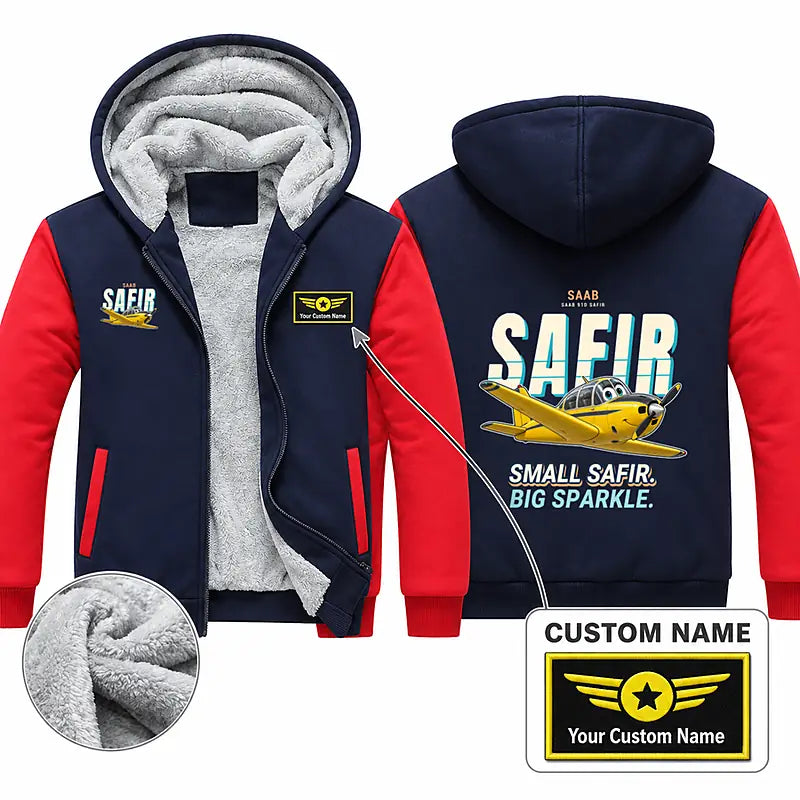 Saab 91D Safir Zipped Sweatshirts - Cartoon + Name - Navy & Red