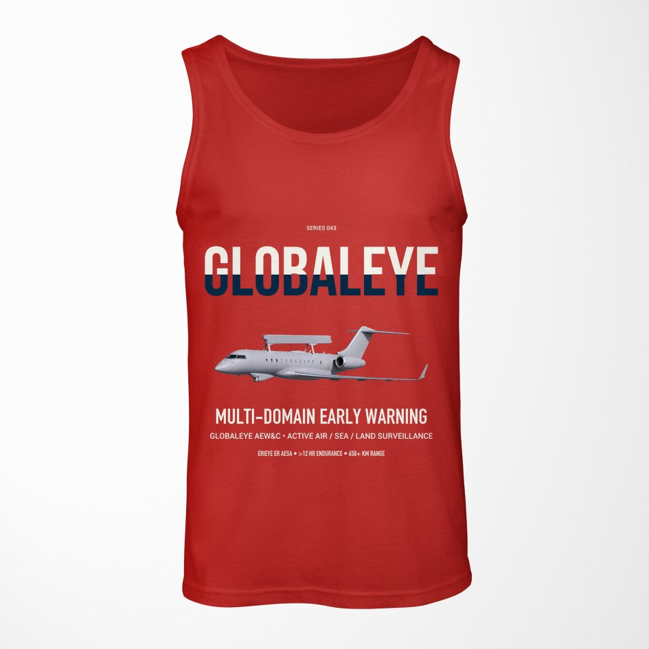 Saab GlobalEye design on red tank top