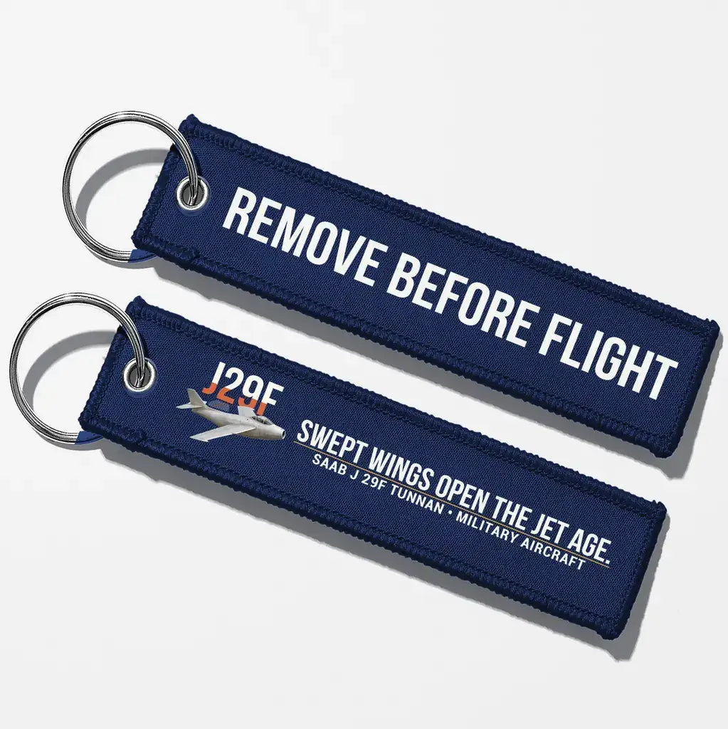 Saab J 29F Tunnan Aviator Key Chains - Navy Blue - Remove Before Flight