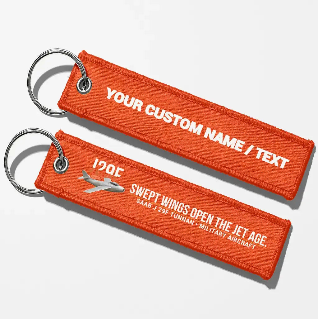 Saab J 29F Tunnan Aviator Key Chains - Orange - Personalized