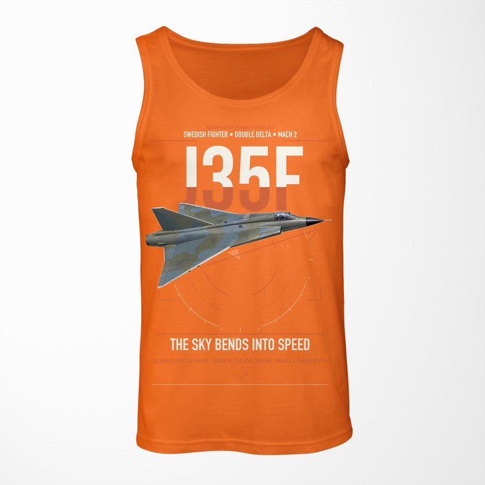 Saab J 35F Draken design on orange tank top