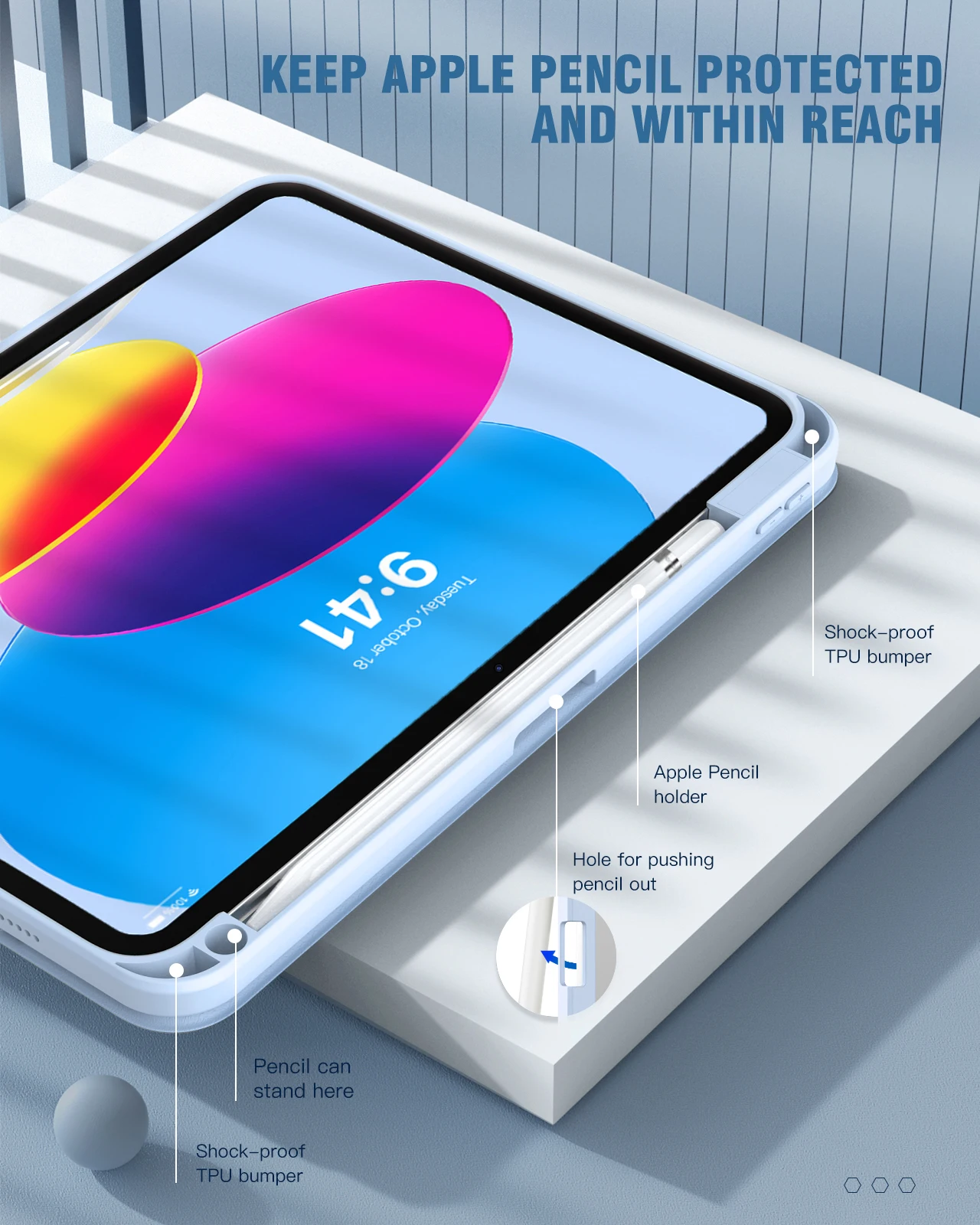 Multifunctional Protective Case for iPad (Acrylic TPU, 3-fold)