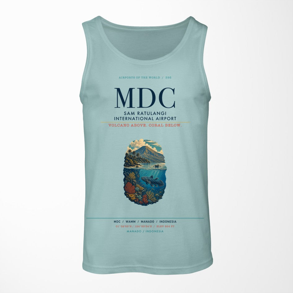 Sam Ratulangi International Airport Manado (MDC) design on light green tank top