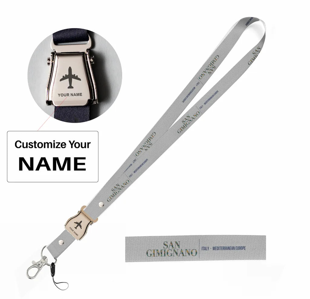 San Gimignano City Series seat belt lanyard - light gray with name