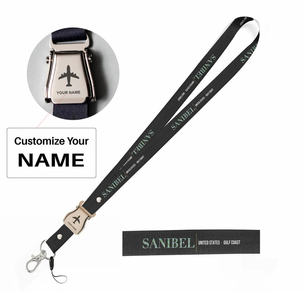 Sanibel City Series seat belt lanyard - black with name