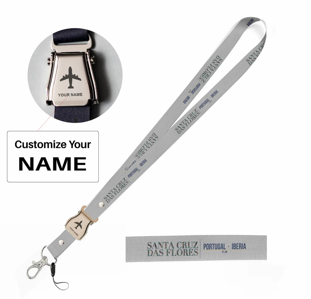 Santa Cruz das Flores City Series seat belt lanyard - light gray with name