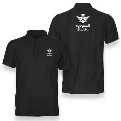 Saudi Arabian Airlines logo on black double side polo t shirt