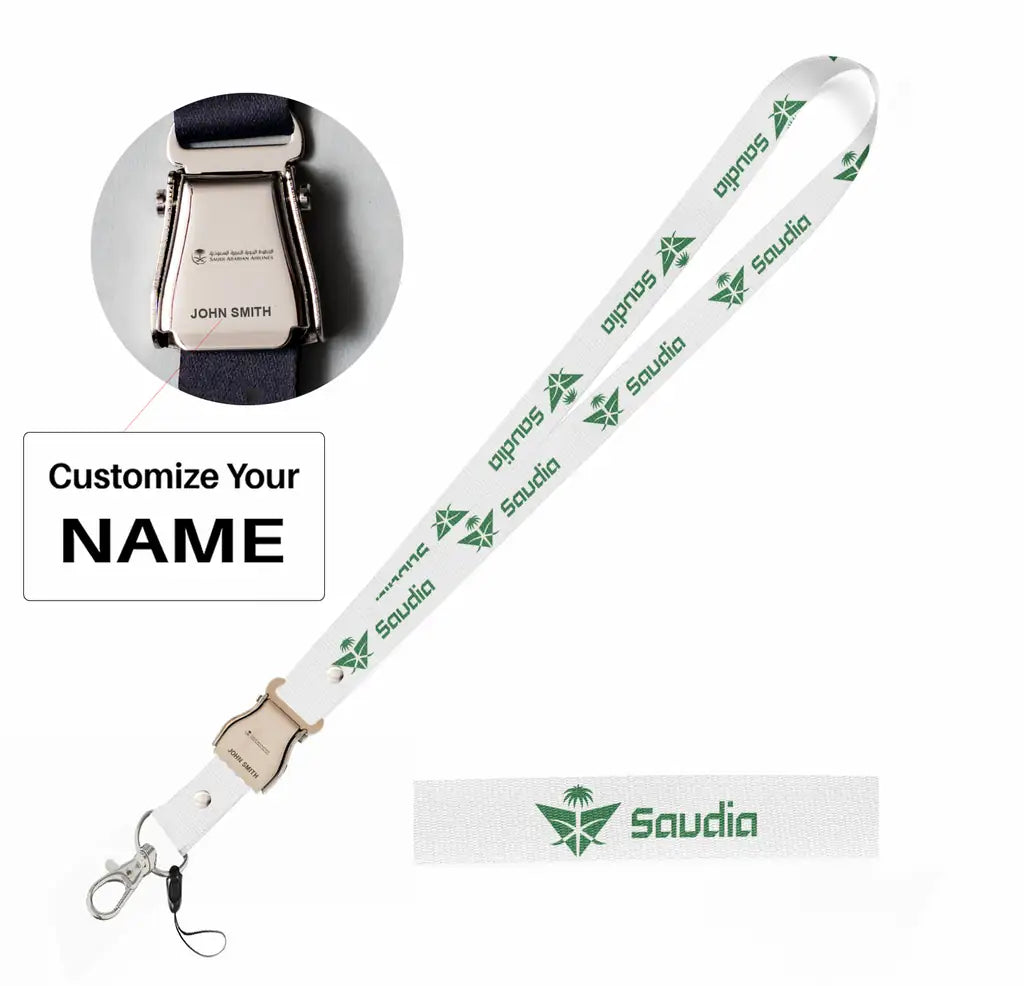 Saudi Arabian Airlines seat belt lanyard - white with name