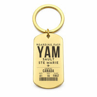 Thumbnail for Sault Ste Marie Airport YAM - Key Chain - Boarding Pass Style - Gold