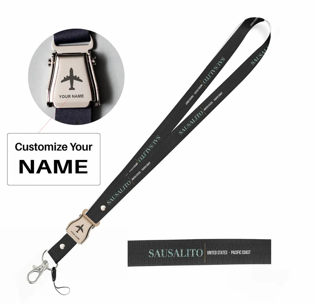 Sausalito City Series seat belt lanyard - black with name