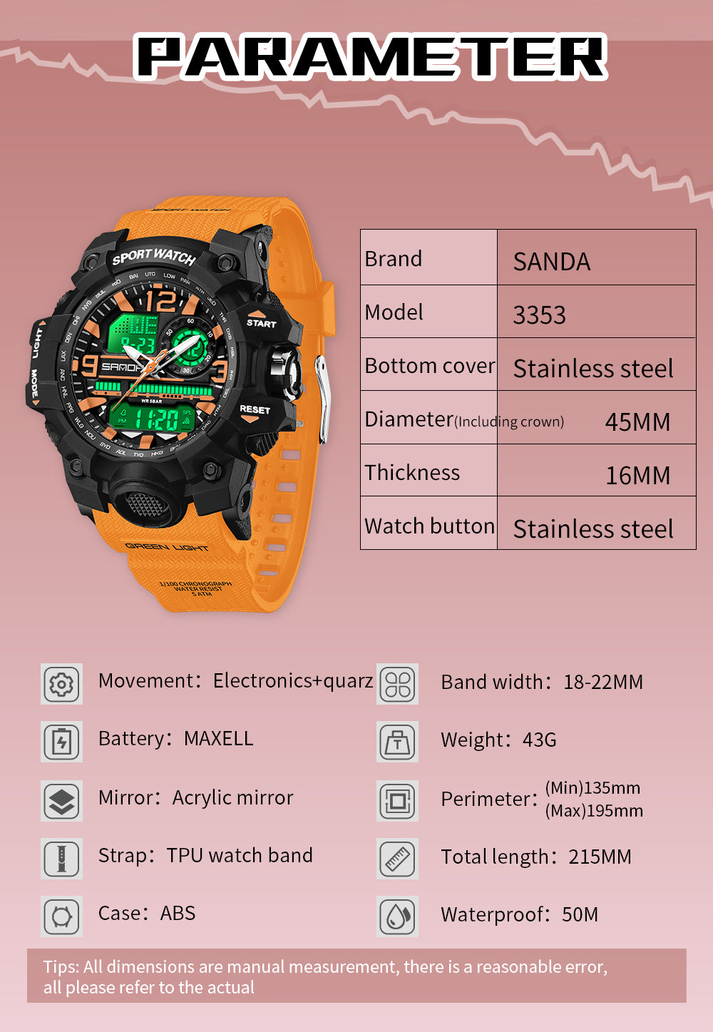 Waterproof Shock Sports Military Quartz Watch For Male Digital Wristwatch