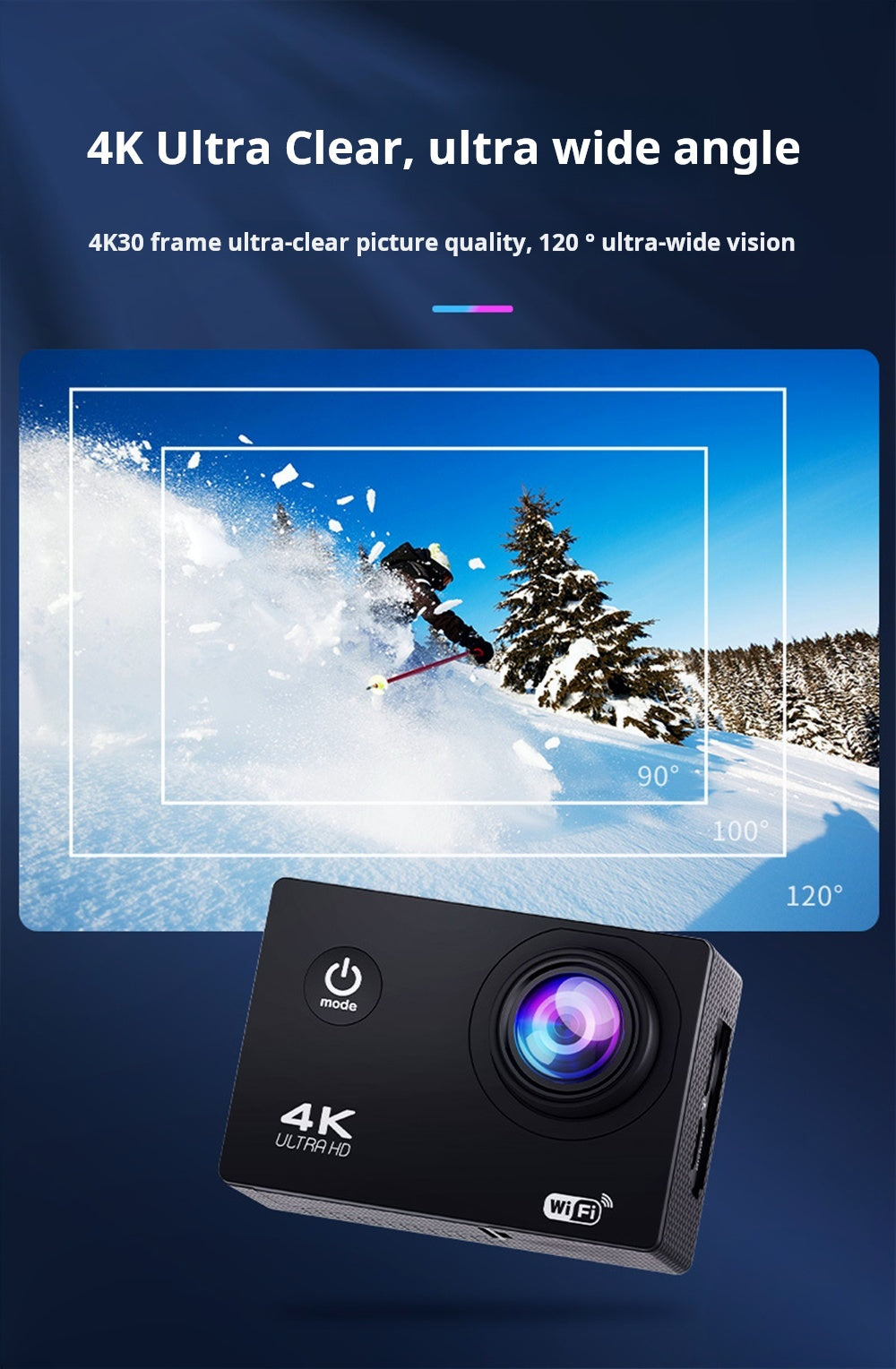 4K Waterproof WiFi Head - Mounted Sports Camera With 16GB card