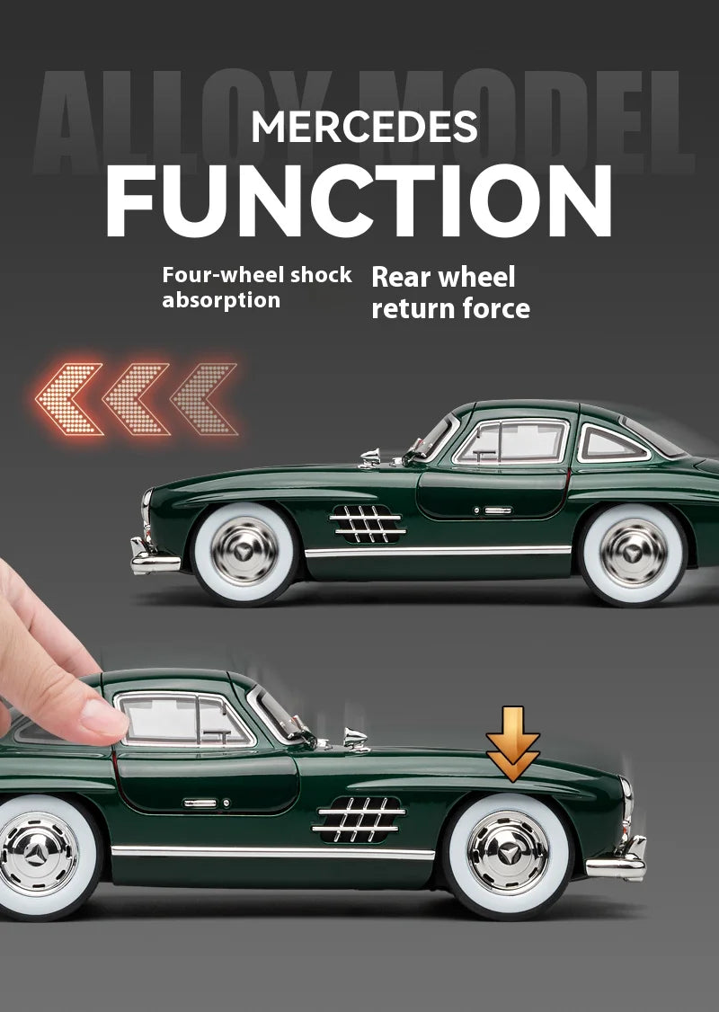1:24 Mercedes-Benz 300SL Classic Car Alloy Diecast Car Model Home Interior Decoration Ornaments Sound & Light