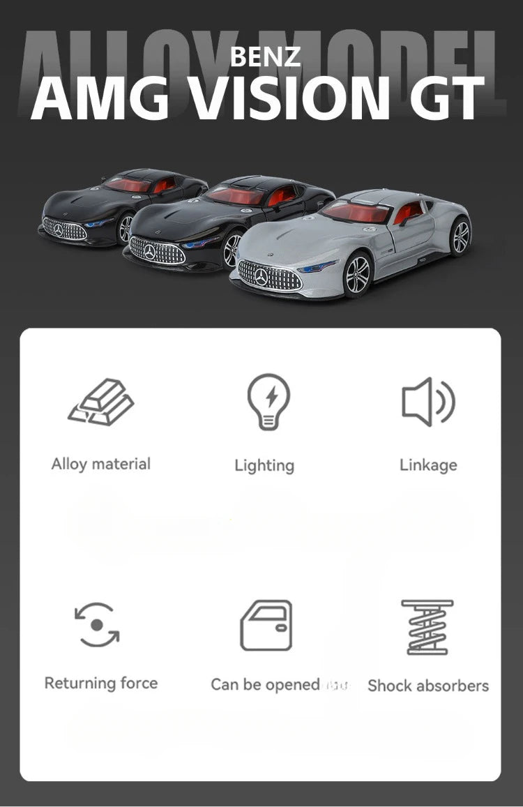 1:24 VISION GT Cars Model Toy Diecast Alloy Sports Car Doors Opened Sound Light Pull Back Rubber Tire