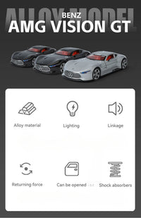 Thumbnail for 1:24 VISION GT Cars Model Toy Diecast Alloy Sports Car Doors Opened Sound Light Pull Back Rubber Tire