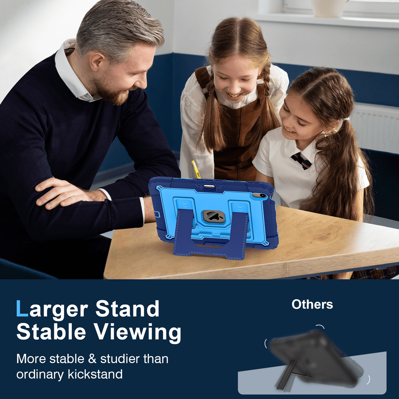 Shockproof iPad Tablet Cover with Pen Tray, Rotation Handle Stand, Non-toxic Soft Silicon & Rugged Safety