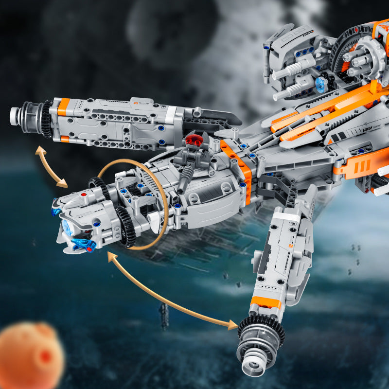 High-Tech Starship Combat MOC Starfighter Building Blocks +Stand+Light