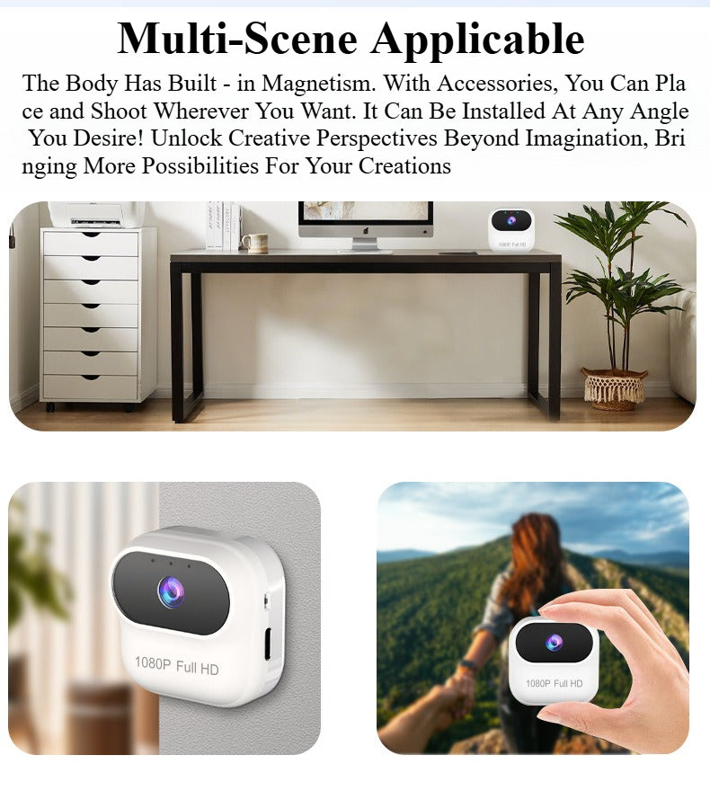 1080P HD Mini Camcorder (Pet/Vlog) with WiFi, Motion Detection, Magnetic Adsorption