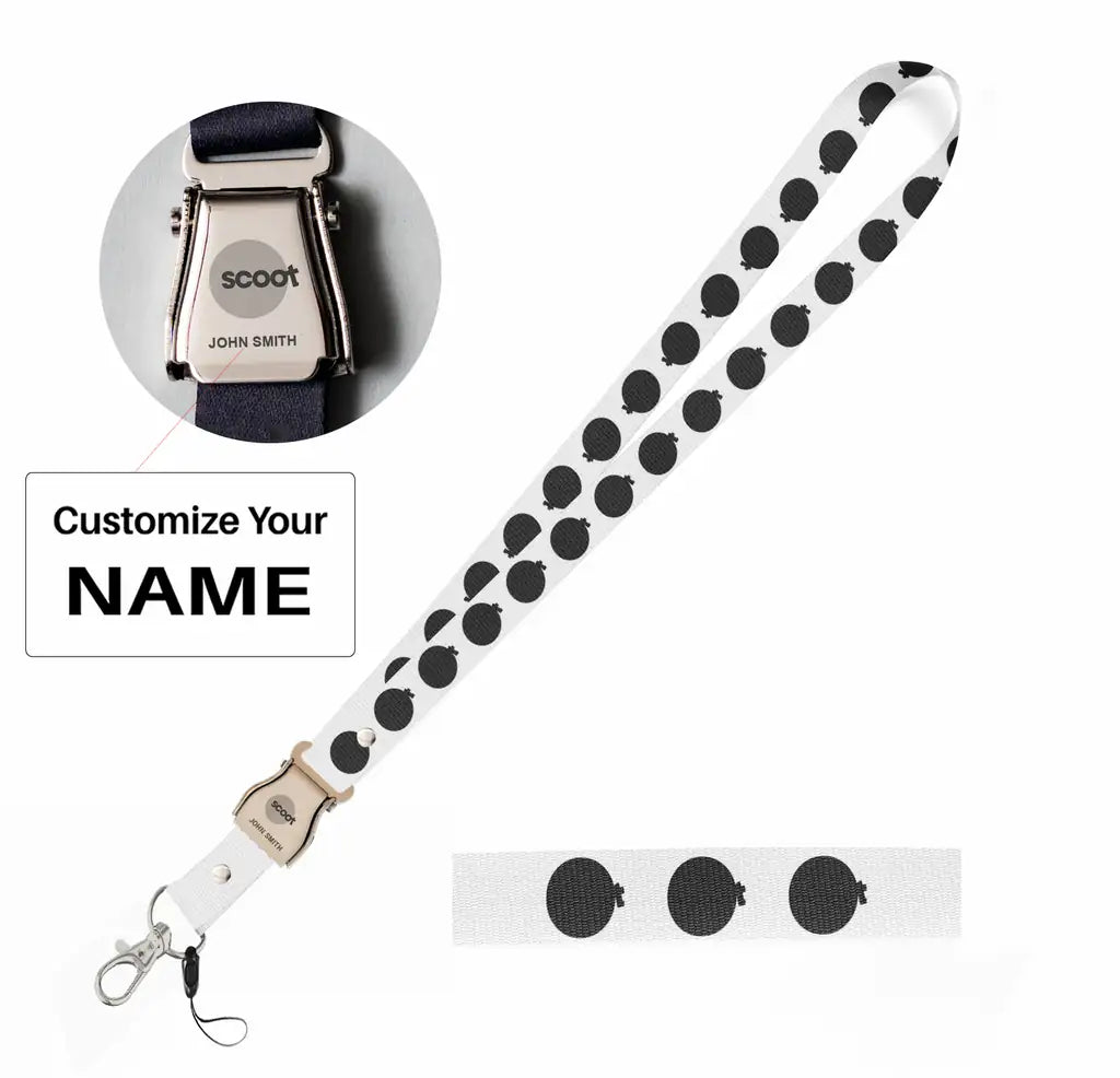 Scoot Airlines seat belt lanyard - white with name