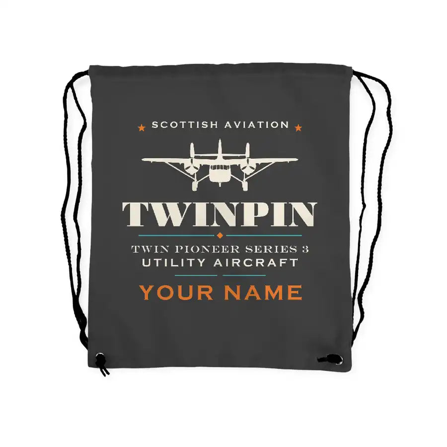 Scottish Aviation Twin Pioneer Series 3 - Drawstring Bag - Heritage + Name - Gray