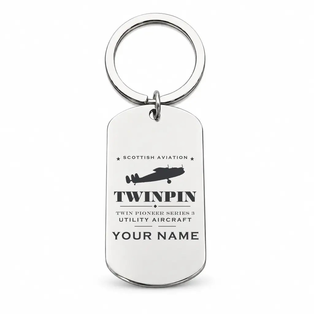 Scottish Aviation Twin Pioneer Series 3 - Key Chain - Heritage + Name - Silver