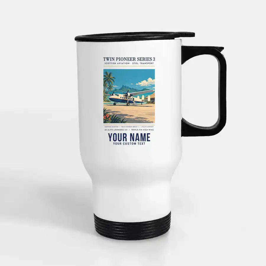 Scottish Aviation Twin Pioneer Series 3 - Poster + Name - Stainless Steel with Holder - White