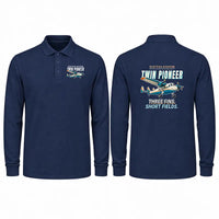 Thumbnail for Scottish Aviation Twin Pioneer Series 3 Premium Polo T-Shirts - Cartoon - Long Sleeve - Dark Blue