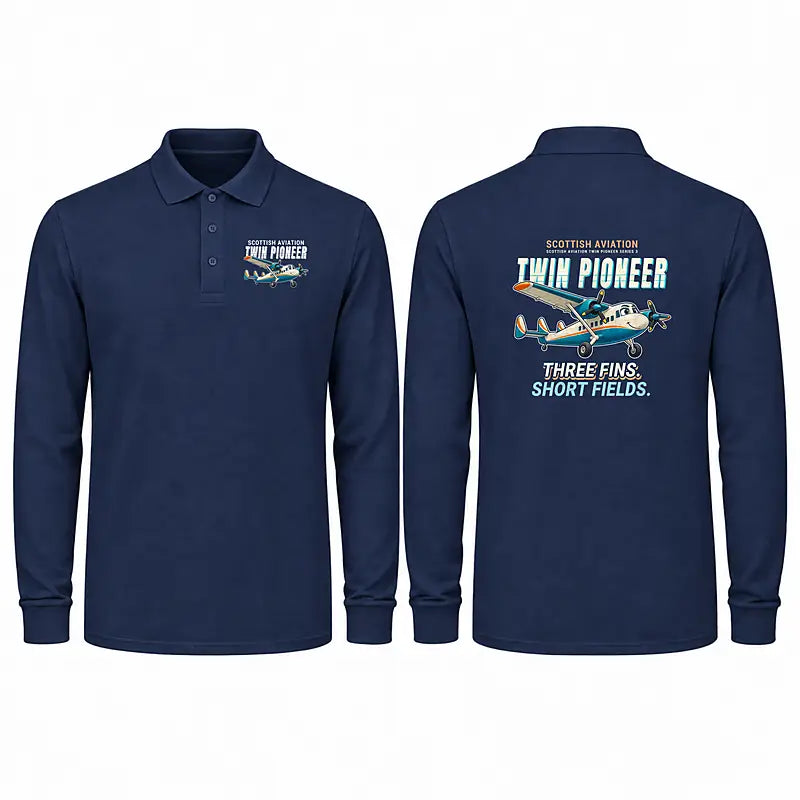 Scottish Aviation Twin Pioneer Series 3 Premium Polo T-Shirts - Cartoon - Long Sleeve - Dark Blue
