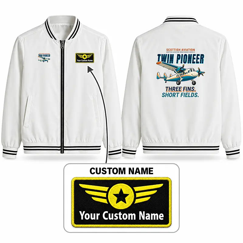 Scottish Aviation Twin Pioneer Series 3 Stylish Jackets - Baseball Collar - Cartoon + Name - White