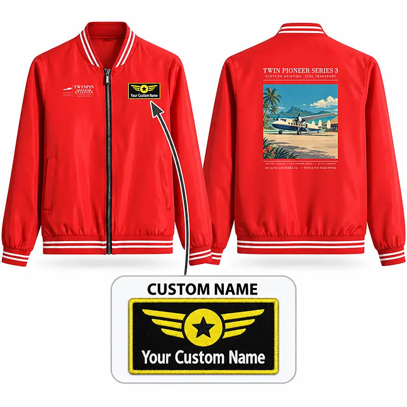 Scottish Aviation Twin Pioneer Series 3 Stylish Jackets - Baseball Collar - Poster + Name - Red
