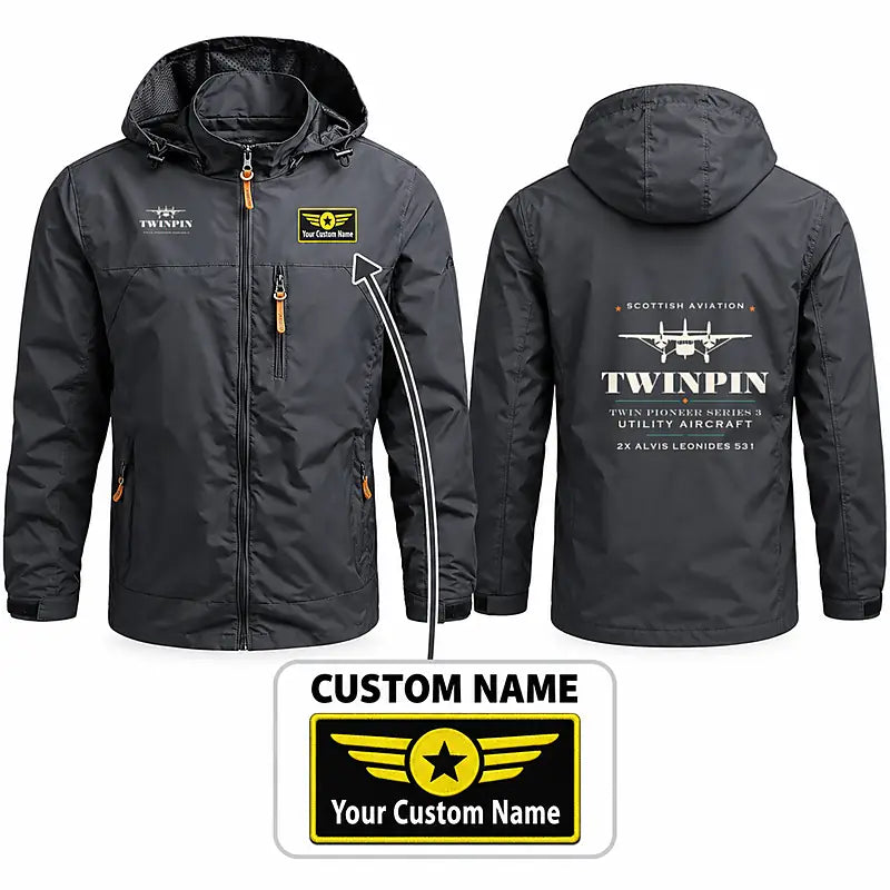 Scottish Aviation Twin Pioneer Series 3 Stylish Jackets - Hooded Windbreaker - Heritage + Name - Charcoal