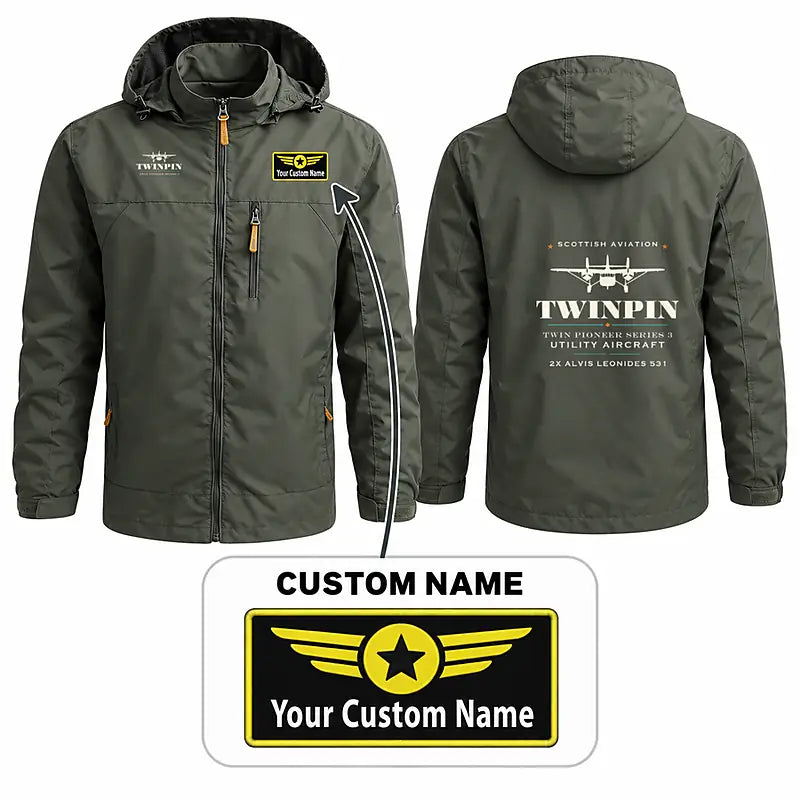 Scottish Aviation Twin Pioneer Series 3 Stylish Jackets - Hooded Windbreaker - Heritage + Name - Olive Green