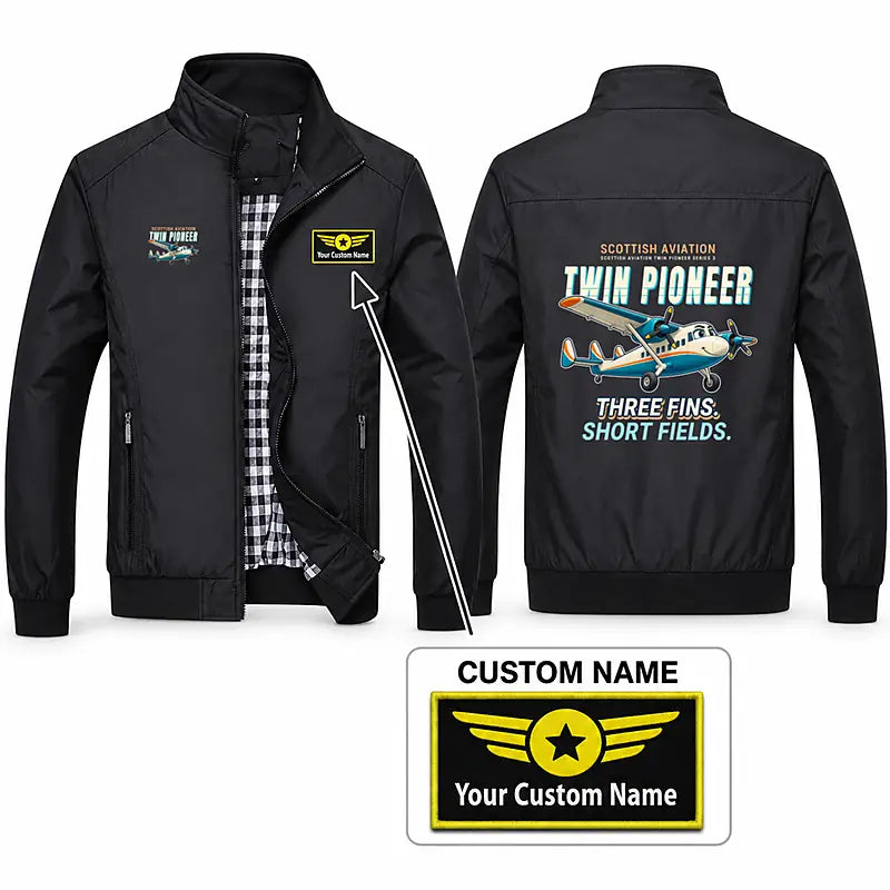 Scottish Aviation Twin Pioneer Series 3 Stylish Jackets - Stand Collar - Cartoon + Name - Black