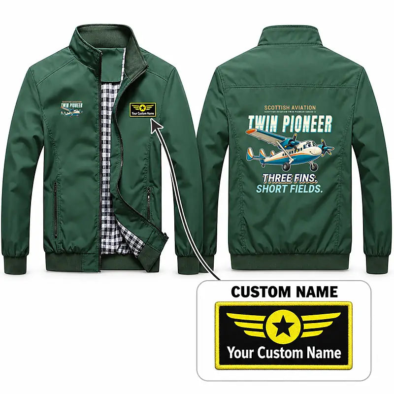 Scottish Aviation Twin Pioneer Series 3 Stylish Jackets - Stand Collar - Cartoon + Name - Green