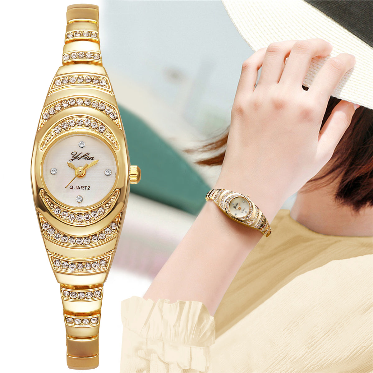 Elegant Women Watches Fashion Rhinestone Ladies Quartz Watch Bracelet Wristwatches