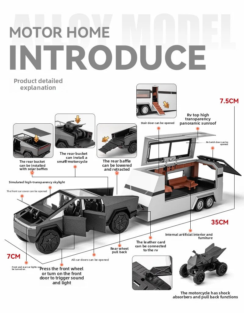 1:32 Telescopic Trailer Camper Alloy Model