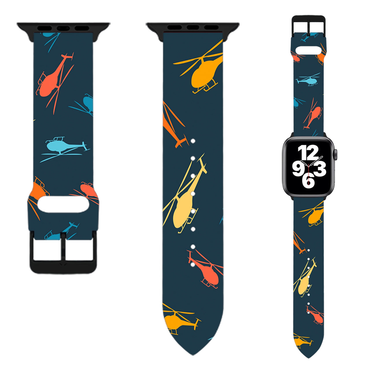 Seamless Colourful Helicopters Designed Soft Silicone Apple Watch Bands