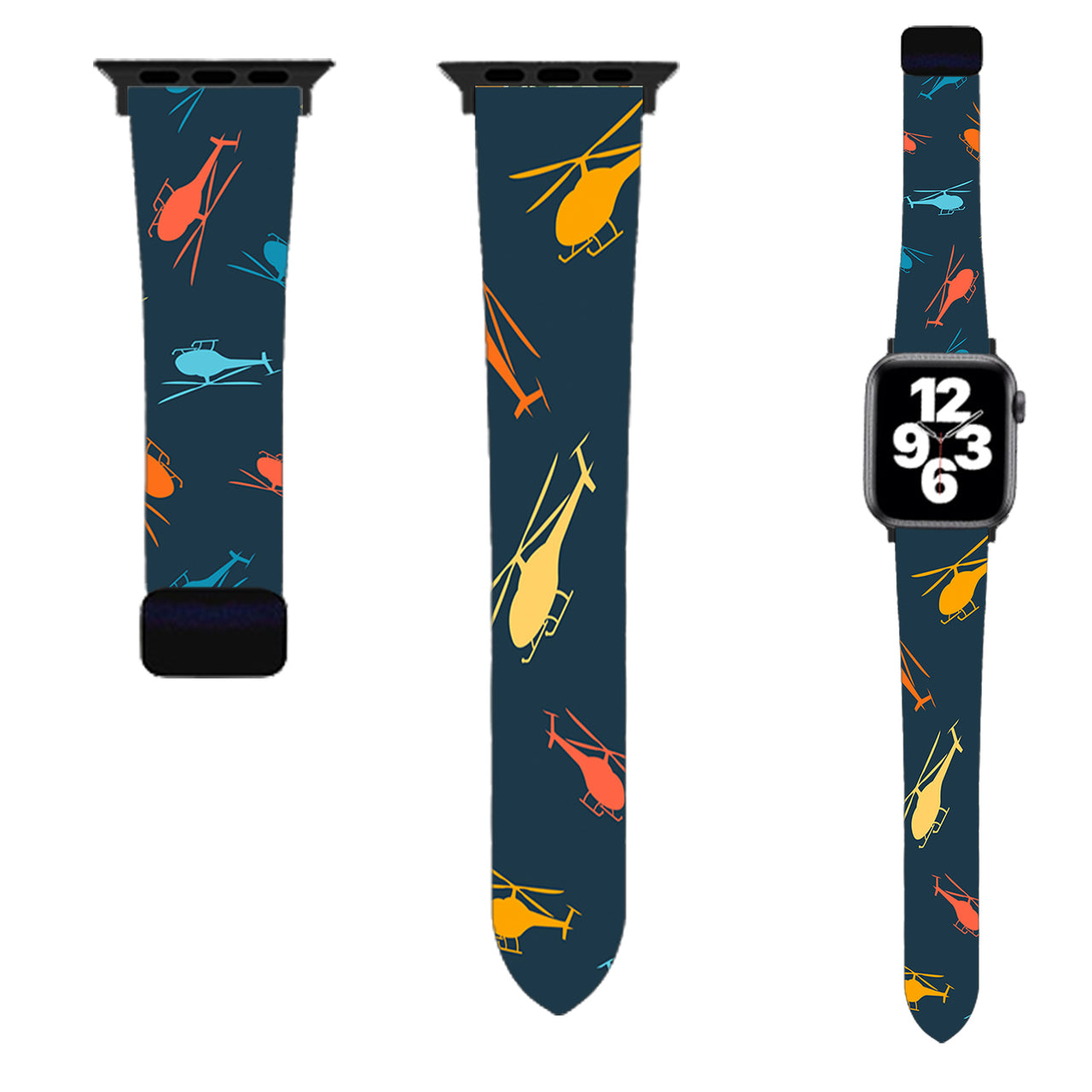 Seamless Colourful Helicopters Designed Soft Silicone Apple Watch Bands
