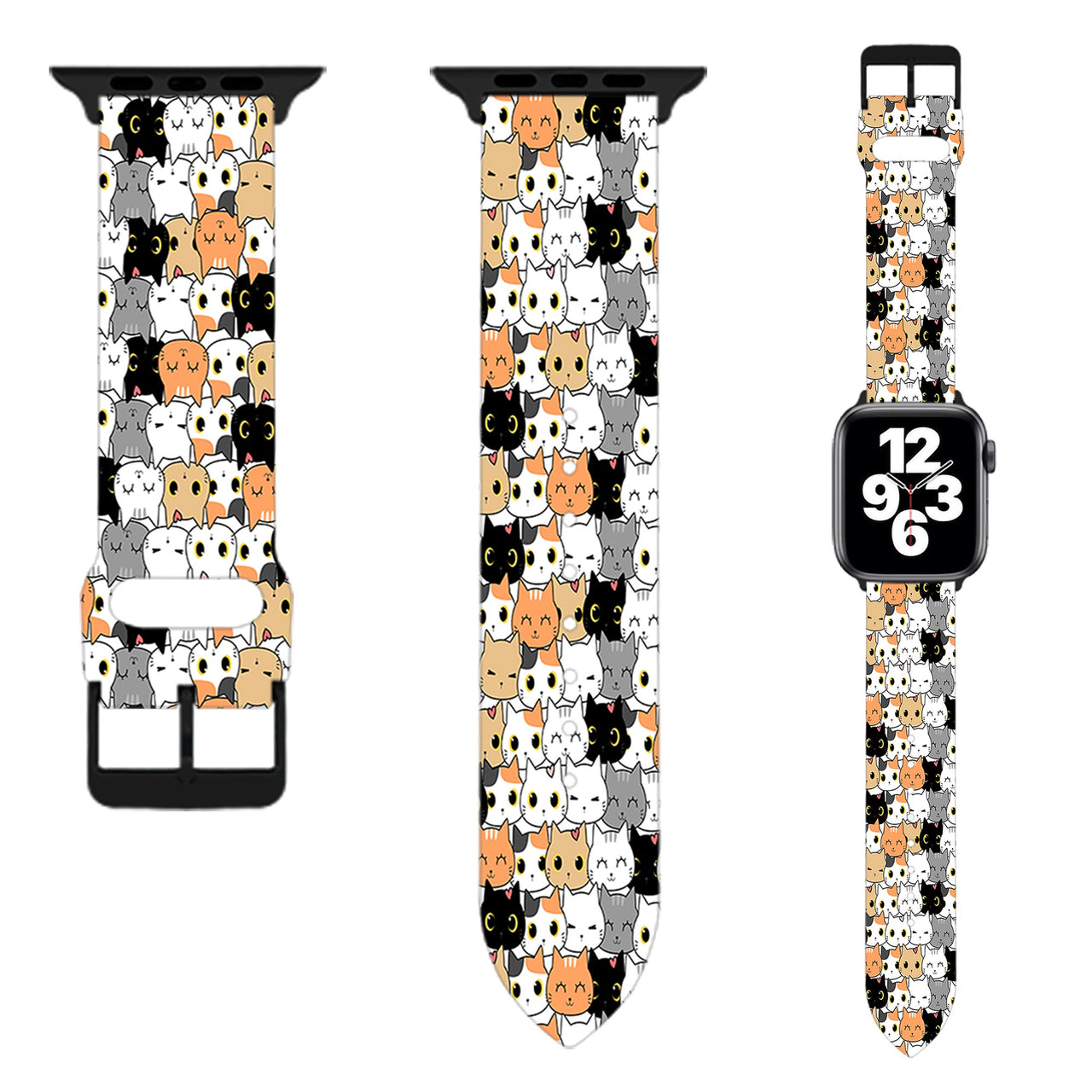 Seamless Funny Cats Designed Soft Silicone Apple Watch Bands