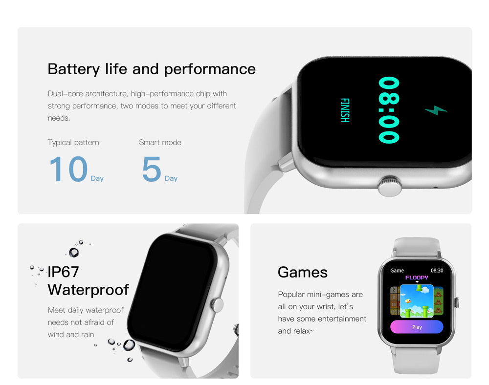 ZL54C+ Unisex Smart Watch: Music Control, 24H Health Monitor & 100+ Sport Modes - Waterproof & Versatile