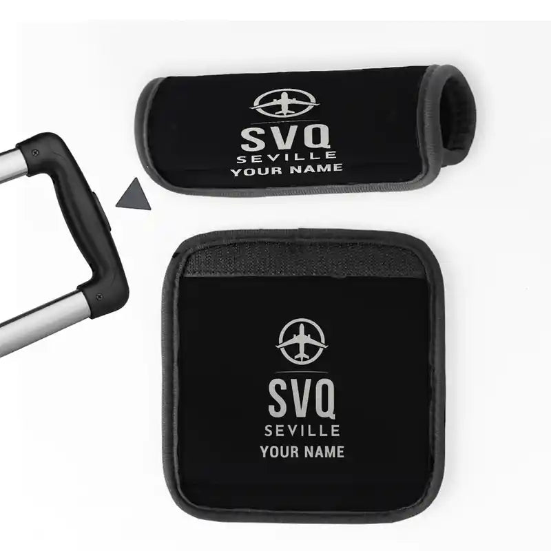 Seville Airport (SVQ) Luggage Handle Covers - Black + Name