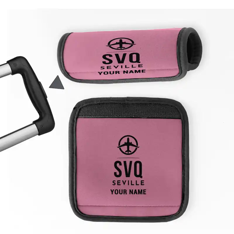 Seville Airport (SVQ) Luggage Handle Covers - Pink + Name